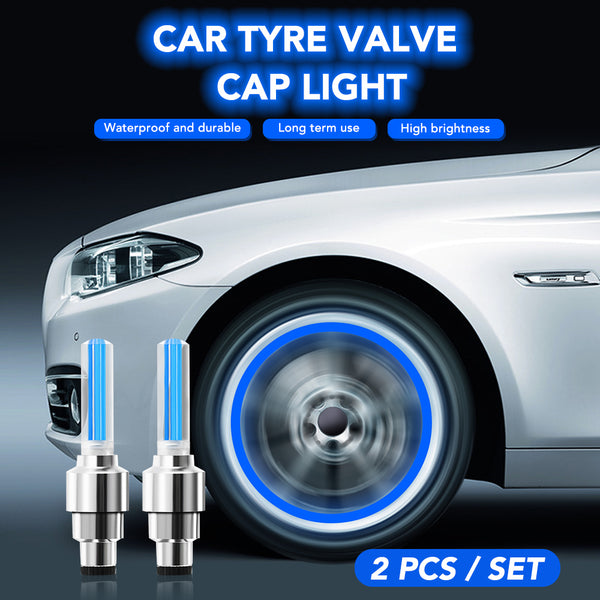 2x Blue LED Valve Stem Cap Light Car Motorcycle
